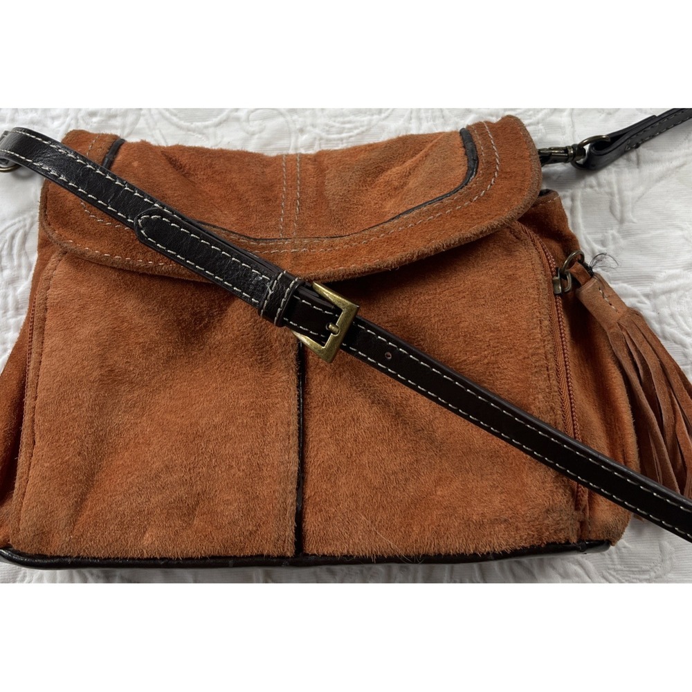 Vtg Suede Purse Bag Tassel Adjustable Strap Boho Y2K Rust‎ Festival Vintage